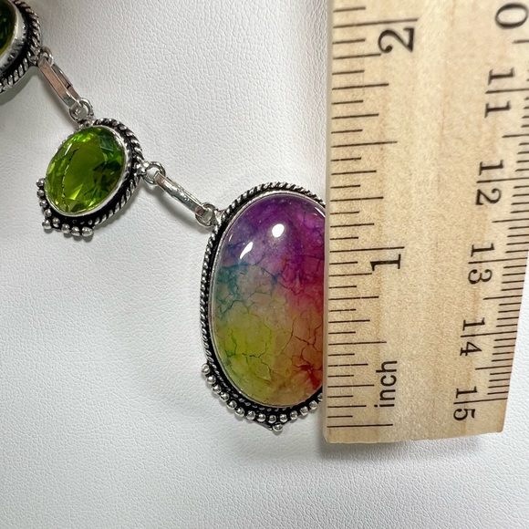 Rainbow Solar Quartz Peridot 925 Gemstone Necklace Bracelet & Earrings Set - Picture 3 of 9
